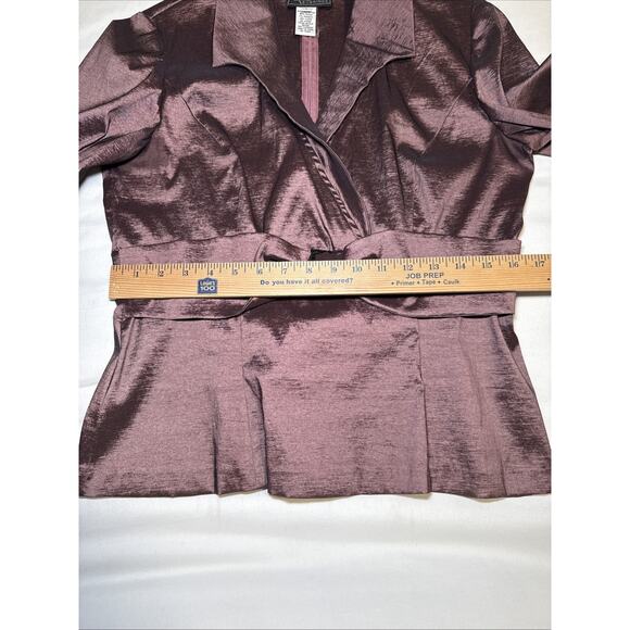 Alex Evenings Womens Large Purple Wrap Jacket Blazer Blouse With Bow Tie Accent - Picture 8 of 15